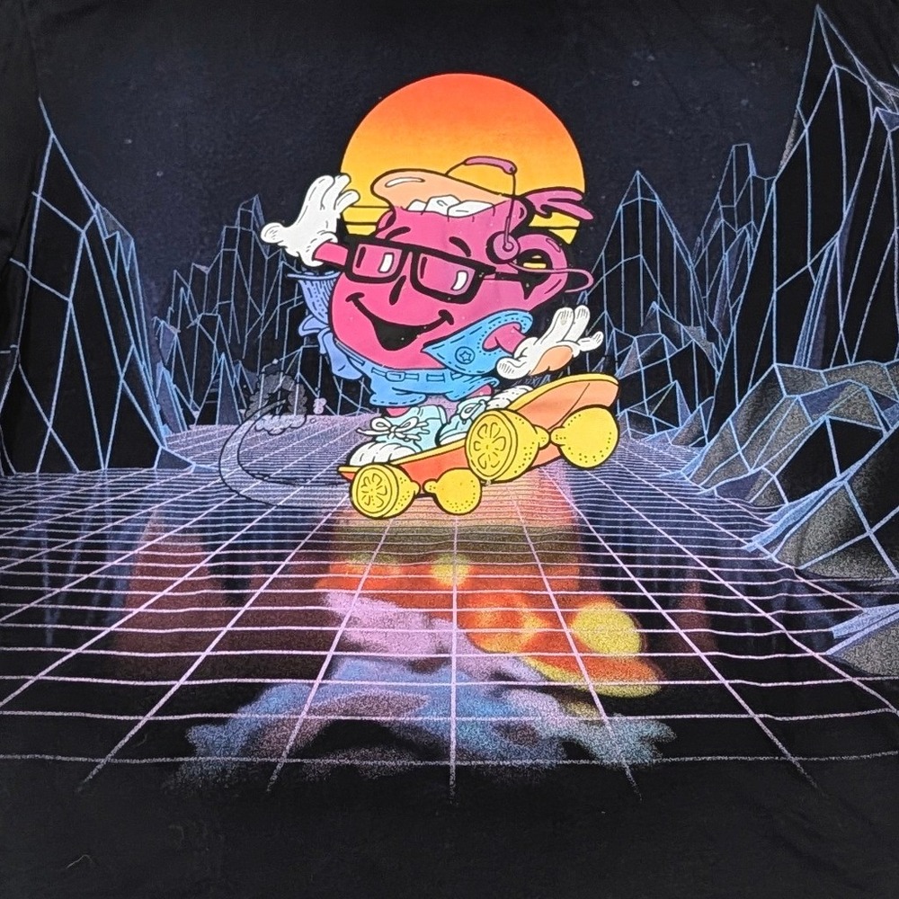 Kool-Aid Man Synthwave Skateboard Graphic T-Shirt Black Retro Mens Large